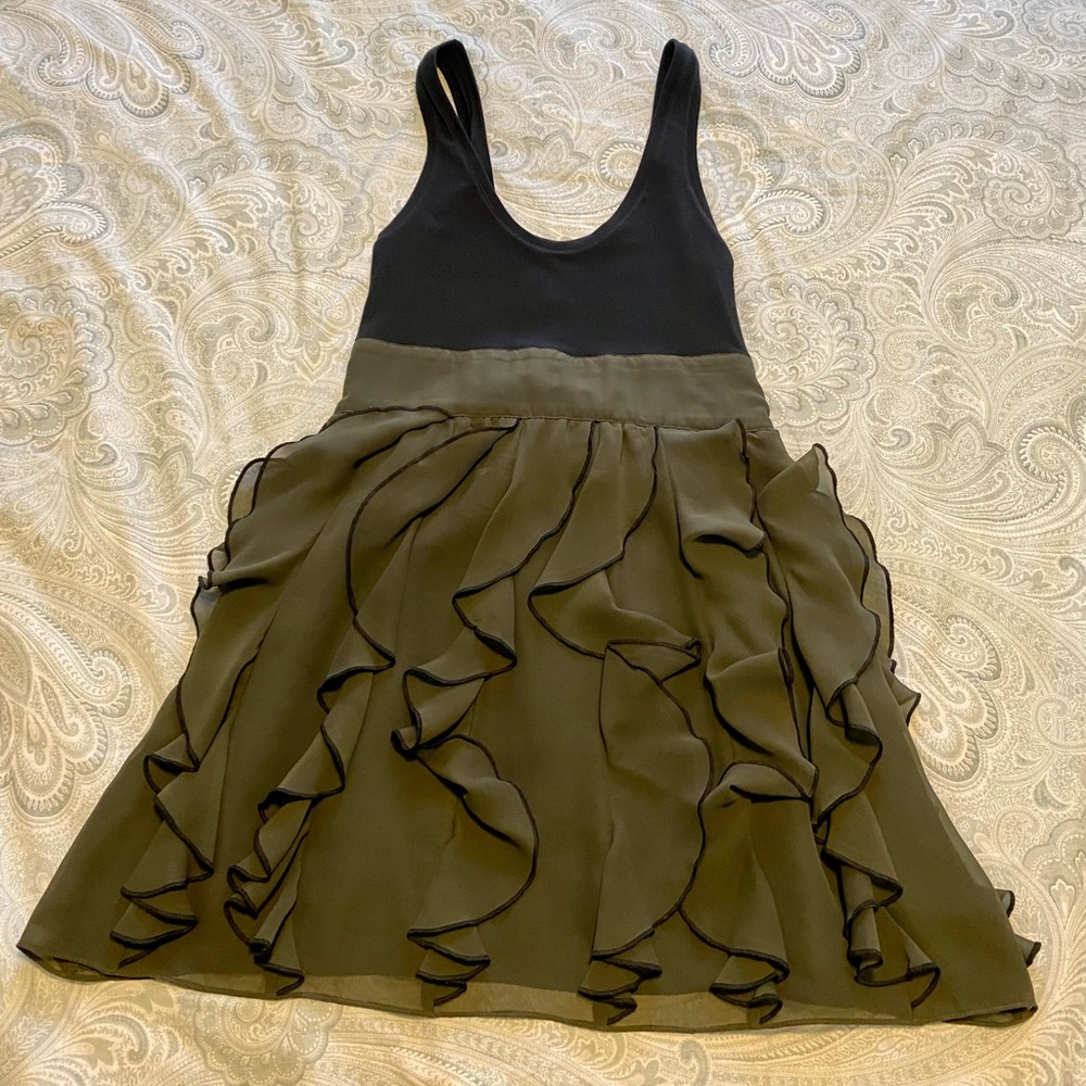 Express ruffle bottom dress with spandex scoop neck top.